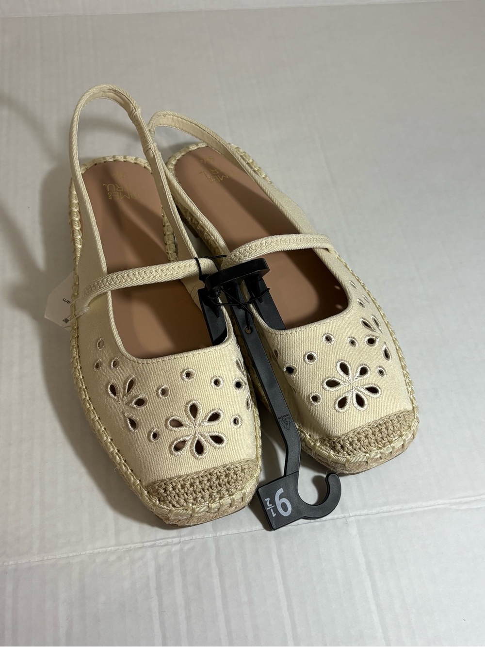 Time and Tru Cream Floral Cutout Slingback Espadrilles